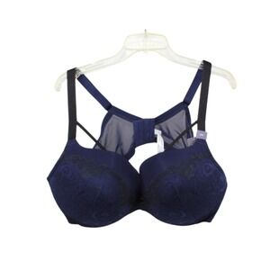 Lane Bryant Cacique Max Boost Plunge Push Up Bra 50D Navy Blue Underwire NWT